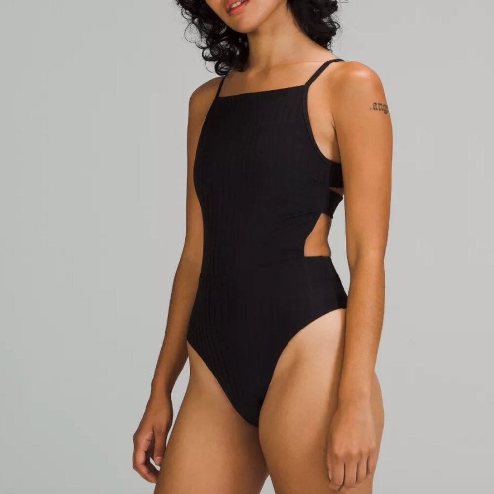 Lululemon Swimwear Ribbed High-Neck Cross-Back One-Piece